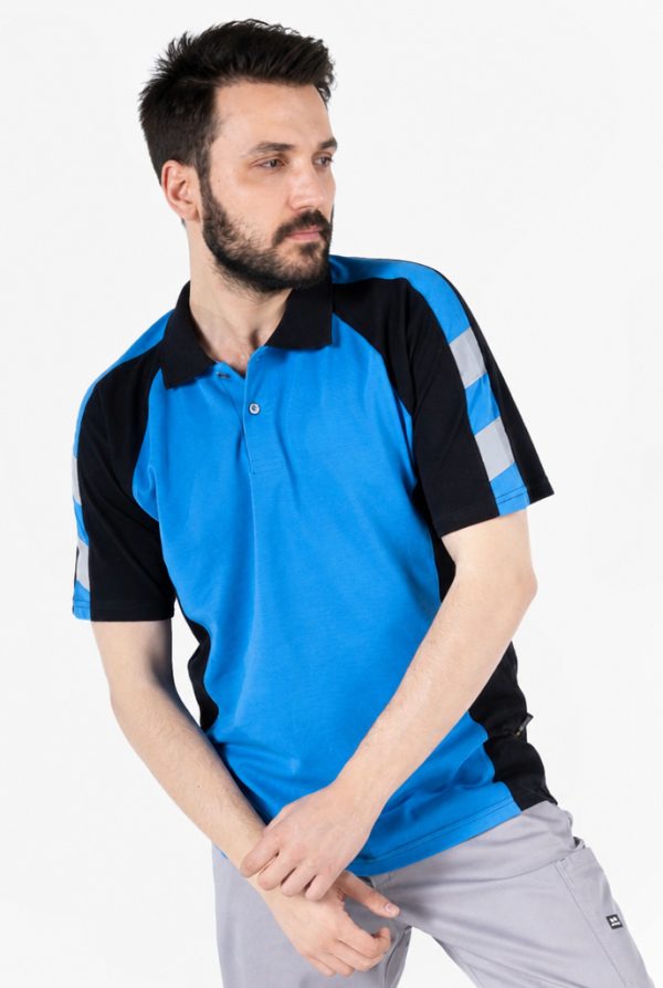 Polo Yaka İş Tişörtü Reflektörlü - Siyah