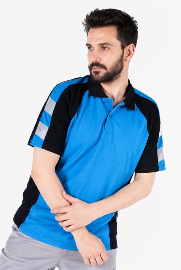 Polo Yaka İş Tişörtü Reflektörlü - Siyah