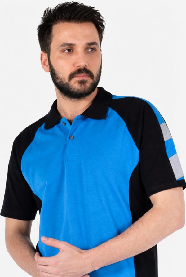 Polo Yaka İş Tişörtü Reflektörlü - Siyah