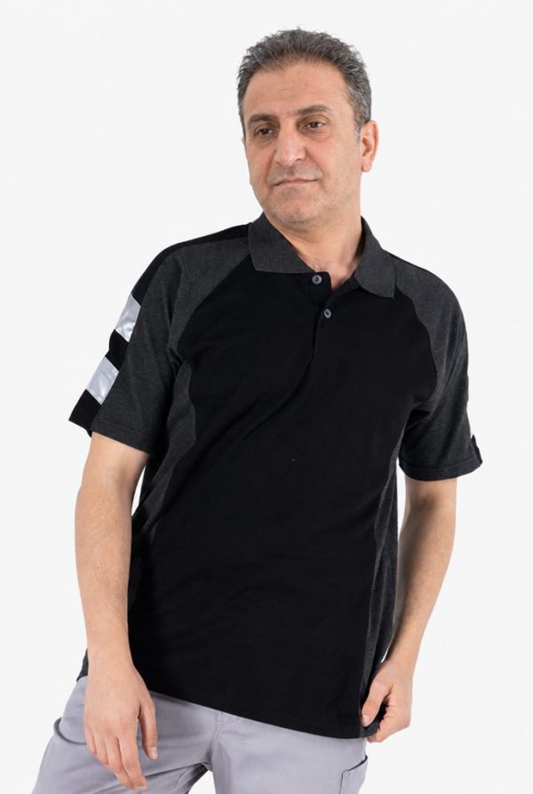 Polo Yaka İş Tişörtü Reflektörlü - Siyah