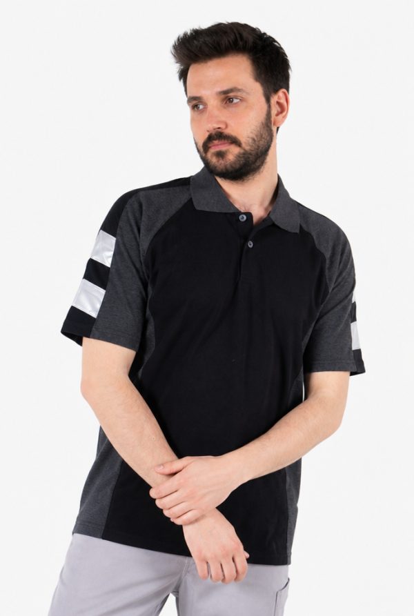 Polo Yaka İş Tişörtü Reflektörlü - Siyah