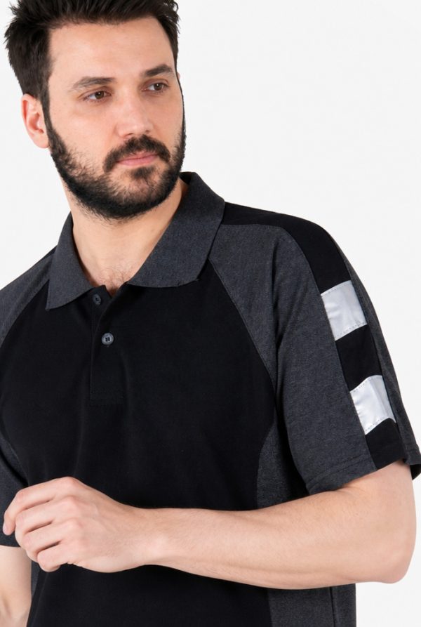 Polo Yaka İş Tişörtü Reflektörlü - Siyah