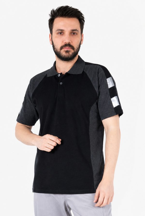 Polo Yaka İş Tişörtü Reflektörlü - Siyah