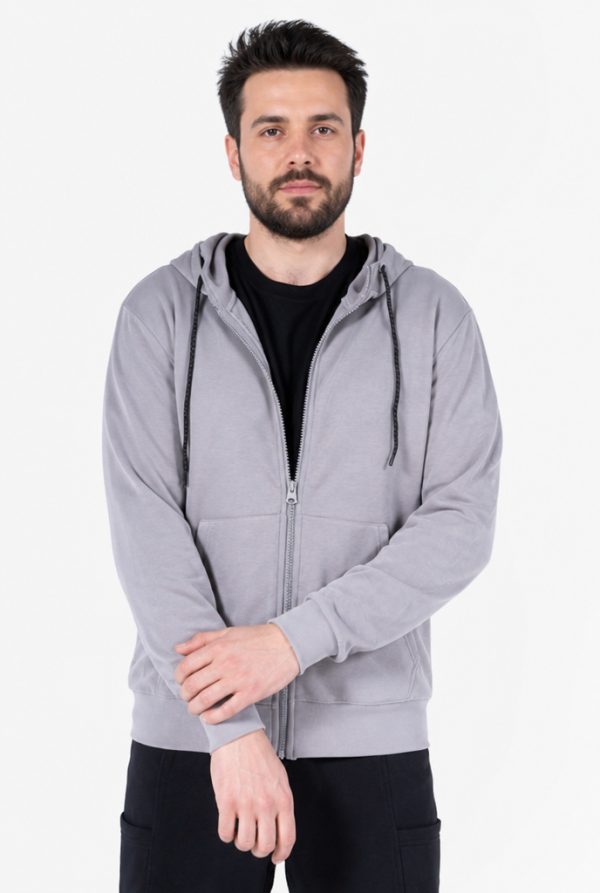 Diagonel Kapüşonlu Fermuarlı Sweatshirt