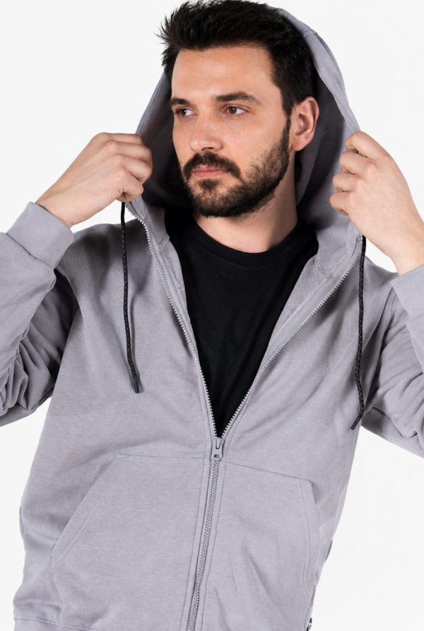Diagonel Kapüşonlu Fermuarlı Sweatshirt