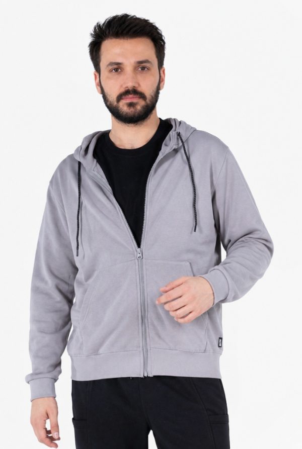 Diagonel Kapüşonlu Fermuarlı Sweatshirt