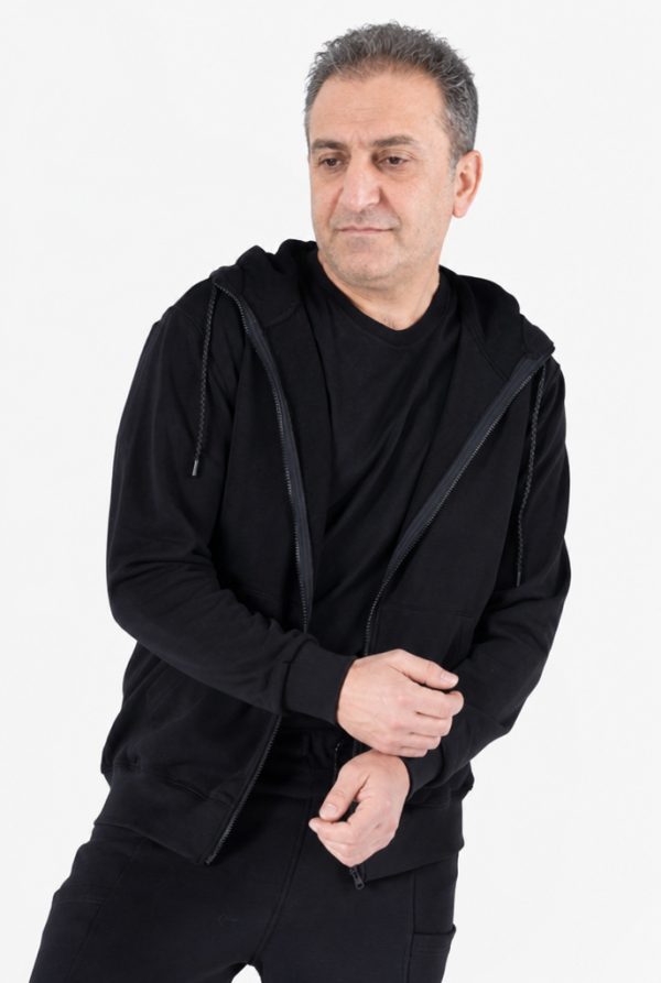 Diagonel Kapüşonlu Fermuarlı Sweatshirt