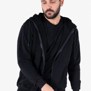 Diagonel Kapüşonlu Fermuarlı Sweatshirt