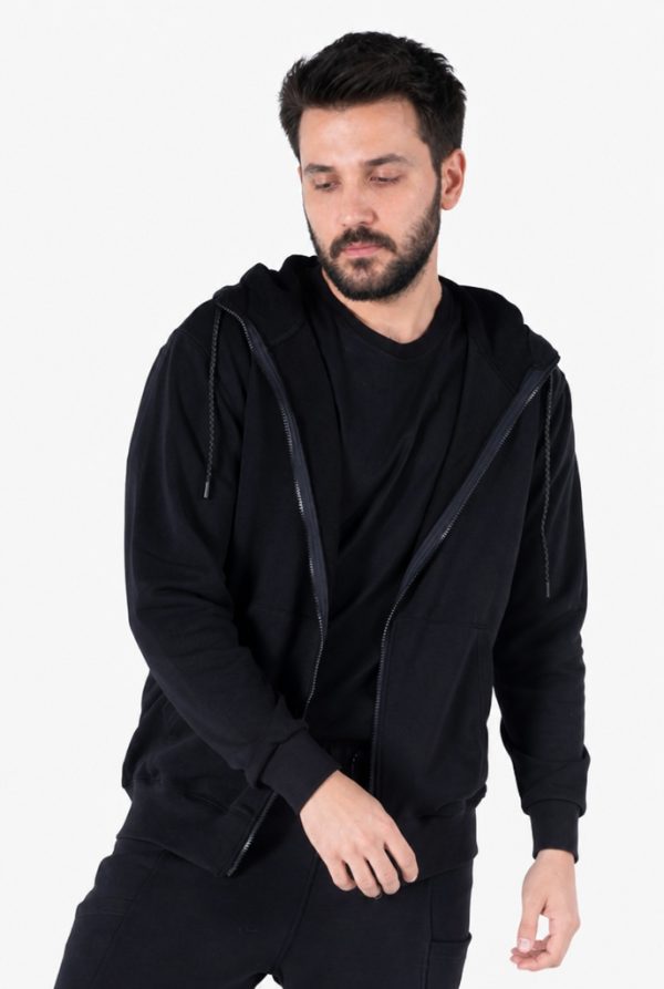 Diagonel Kapüşonlu Fermuarlı Sweatshirt