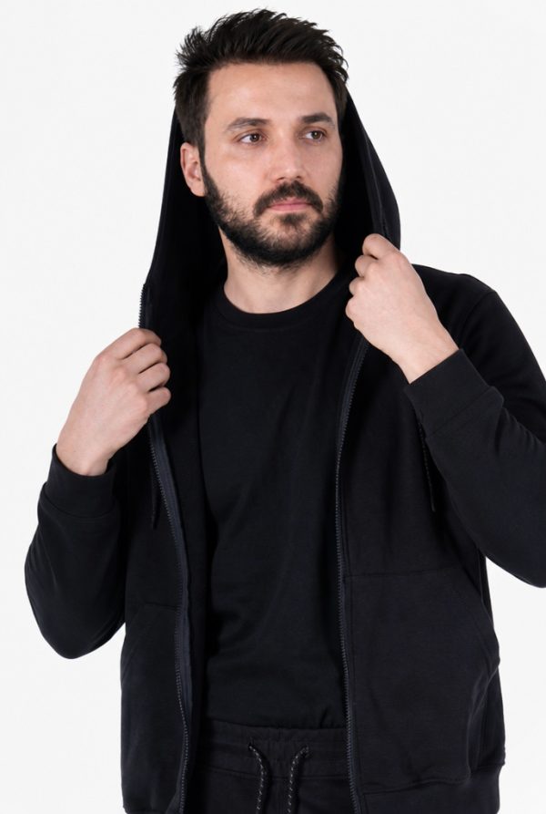 Diagonel Kapüşonlu Fermuarlı Sweatshirt