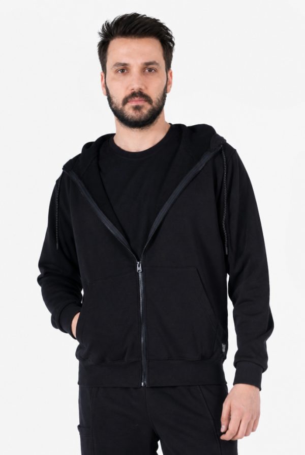 Diagonel Kapüşonlu Fermuarlı Sweatshirt