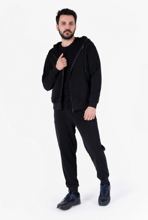 Diagonel Kapüşonlu Fermuarlı Sweatshirt