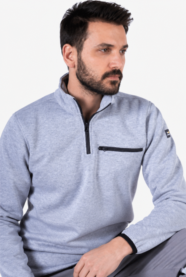 Fermuarlı Sweatshirt 3 İplik Şardonlu Dik Yakalı