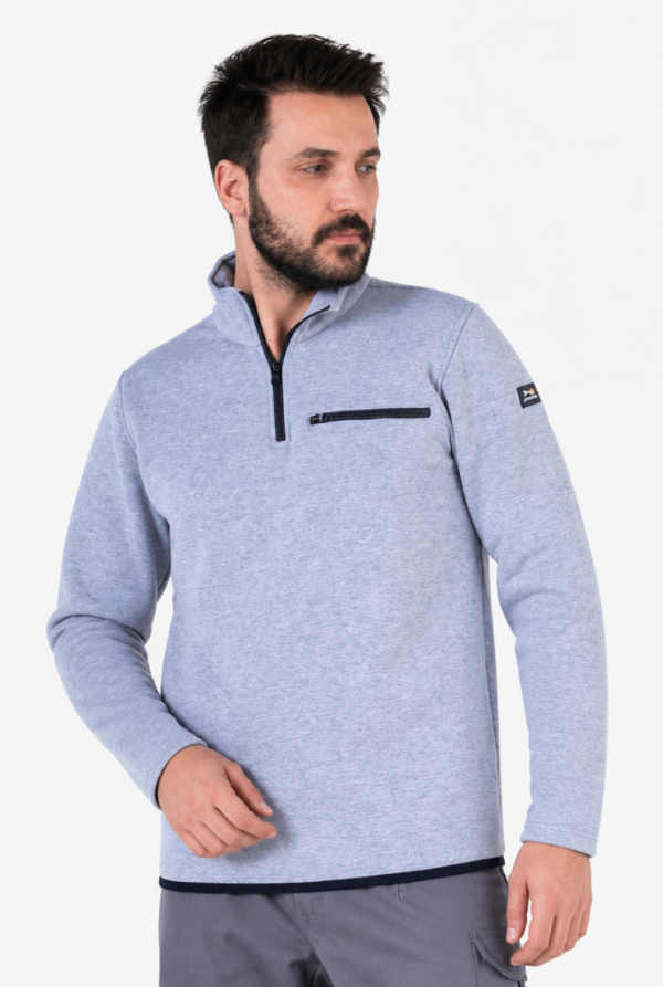 Fermuarlı Sweatshirt 3 İplik Şardonlu Dik Yakalı