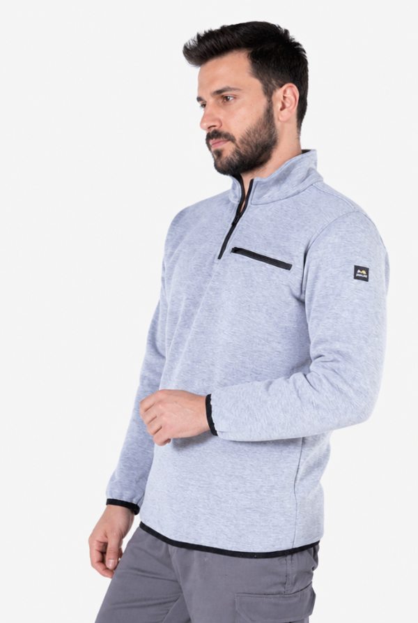 Fermuarlı Sweatshirt 3 İplik Şardonlu Dik Yakalı
