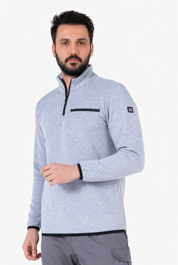 Fermuarlı Sweatshirt 3 İplik Şardonlu Dik Yakalı