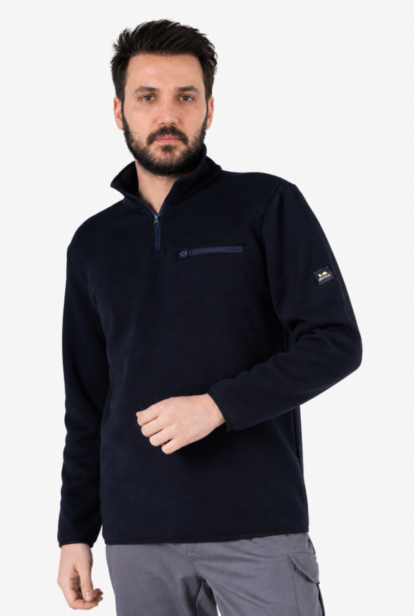 Fermuarlı Sweatshirt 3 İplik Şardonlu Dik Yakalı