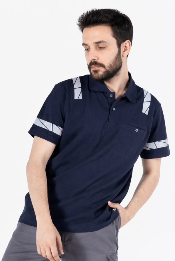 Polo Yaka Reflektörlü İş Tişörtü %100 Pamuklu