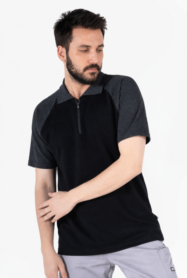 Polo Yaka Fermuarlı Tişört - Lacivert