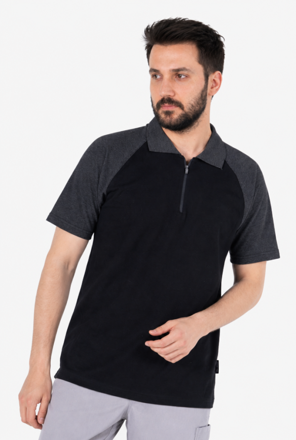 Polo Yaka Fermuarlı Tişört - Lacivert