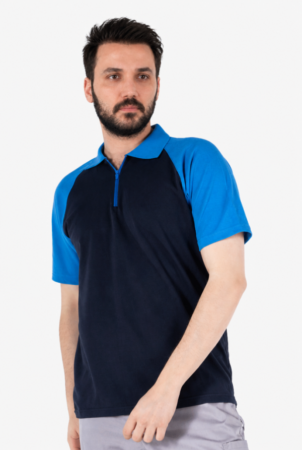 Polo Yaka Fermuarlı Tişört - Lacivert