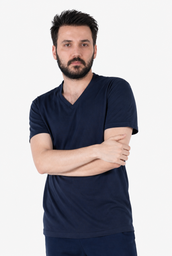 V Yaka Tişört İş & Günlük %100 Pamuk