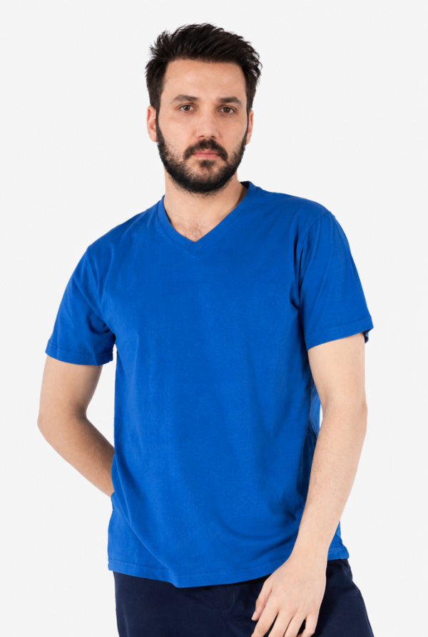 V Yaka Tişört İş & Günlük %100 Pamuk