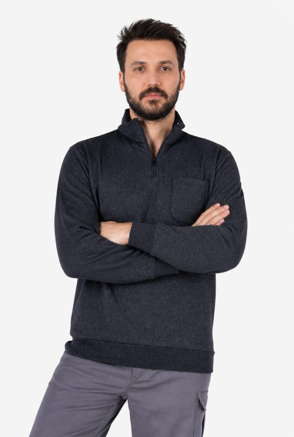Fermuarlı Sweatshirt 2 İplik Dik Yakalı Şardonlu