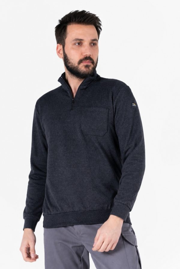 Fermuarlı Sweatshirt 2 İplik Dik Yakalı Şardonlu