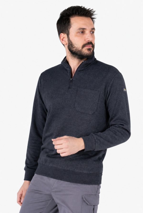 Fermuarlı Sweatshirt 2 İplik Dik Yakalı Şardonlu