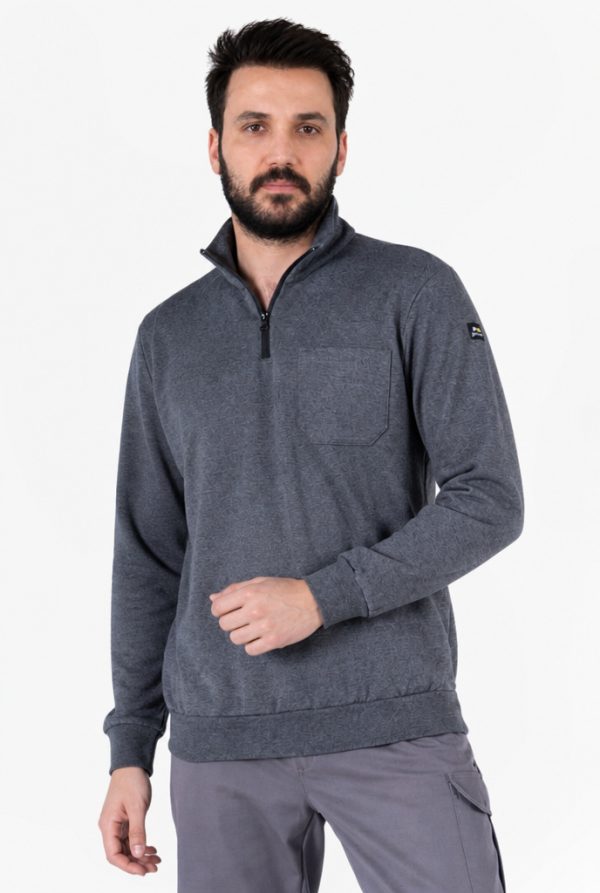 Fermuarlı Sweatshirt 2 İplik Dik Yakalı Şardonlu