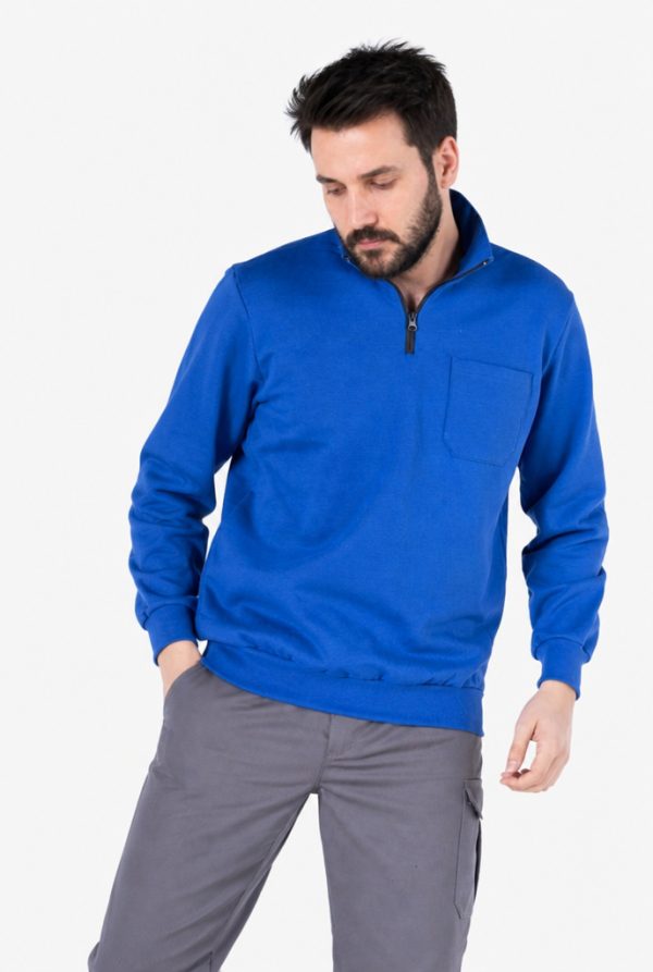 Fermuarlı Sweatshirt 2 İplik Dik Yakalı Şardonlu