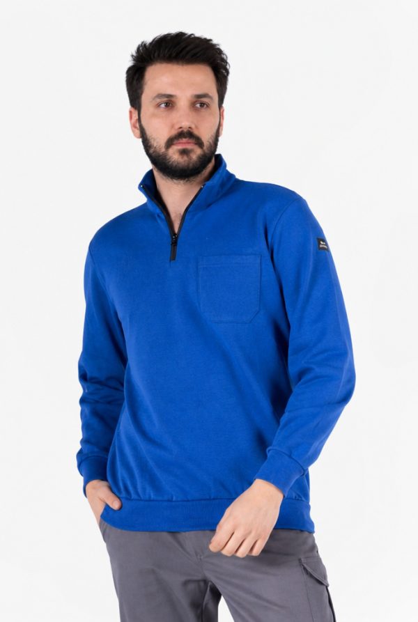 Fermuarlı Sweatshirt 2 İplik Dik Yakalı Şardonlu