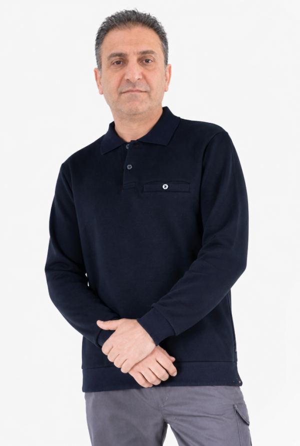 Polo Yaka Sweatshirt 3 İplik Şardonlu Kışlık Günlük & İş