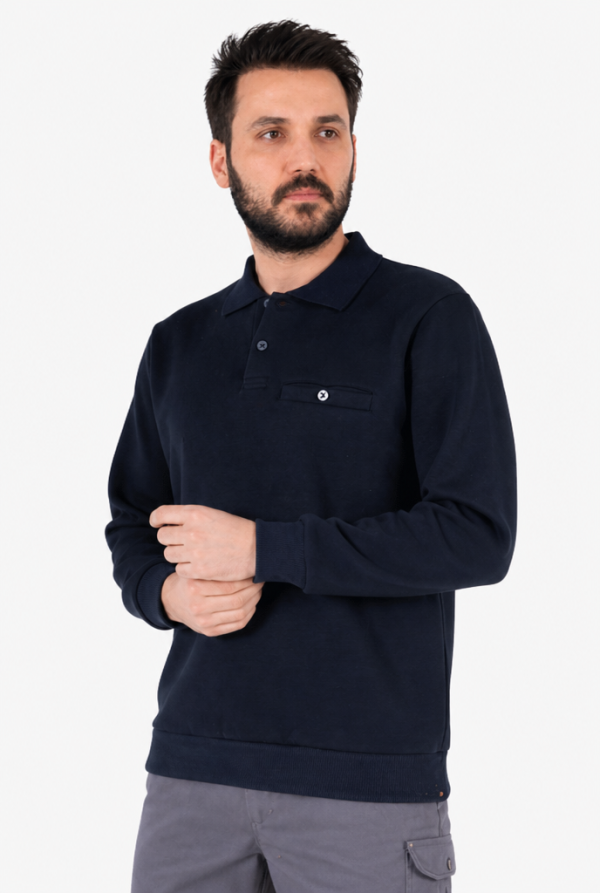 Polo Yaka Sweatshirt 3 İplik Şardonlu Kışlık Günlük & İş