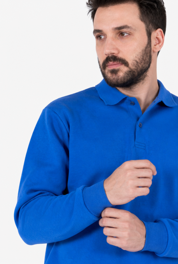 Polo Yaka Sweatshirt 3 İplik Şardonlu Kışlık Günlük & İş