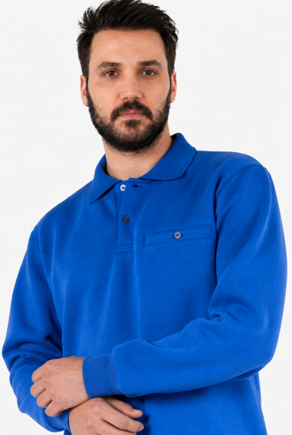 Polo Yaka Sweatshirt 3 İplik Şardonlu Kışlık Günlük & İş