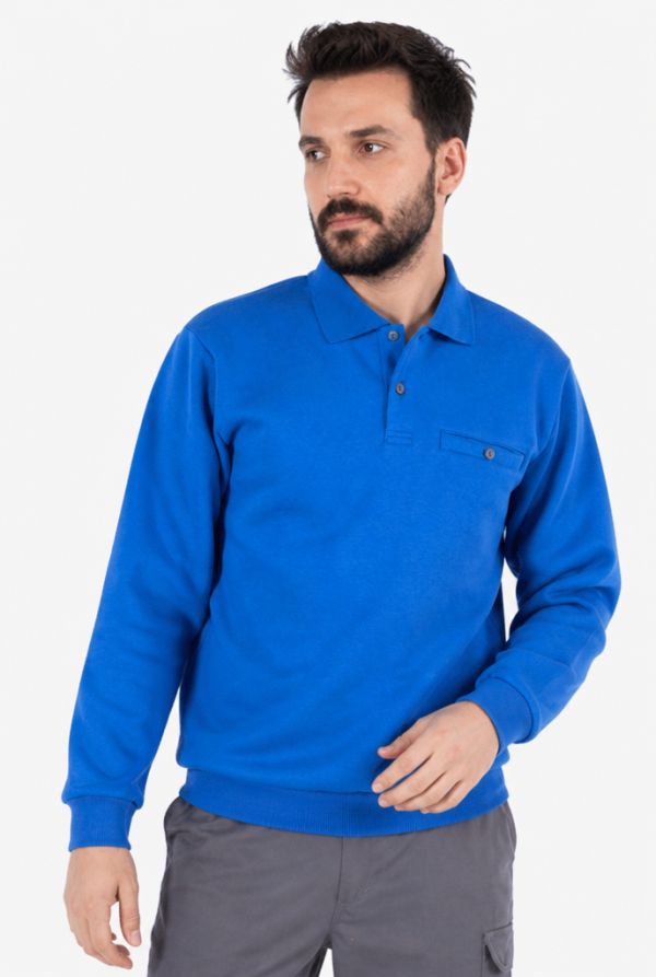 Polo Yaka Sweatshirt 3 İplik Şardonlu Kışlık Günlük & İş