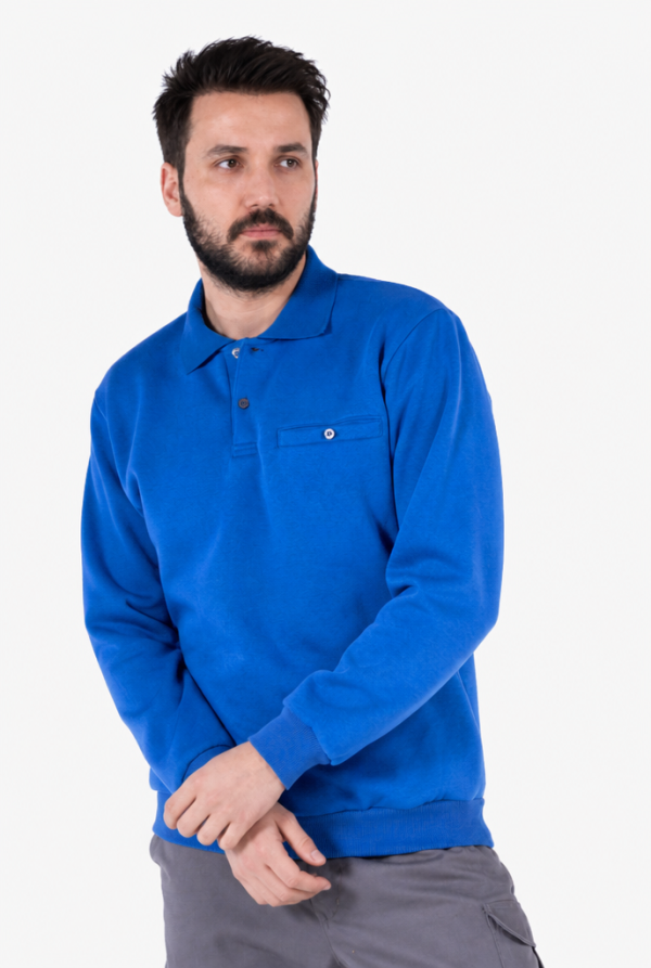 Polo Yaka Sweatshirt 3 İplik Şardonlu Kışlık Günlük & İş