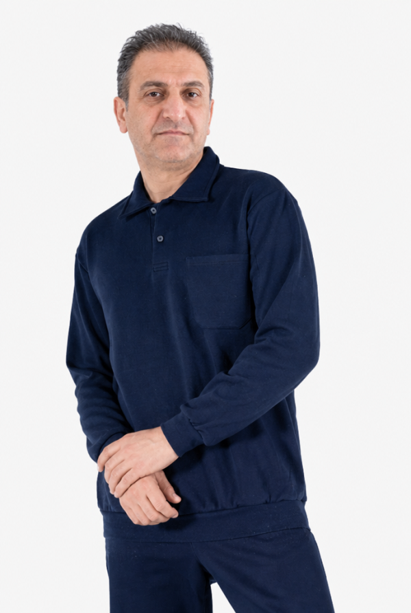 Polo Yaka Cepli Sweatshirt İki İplik Şardonlu