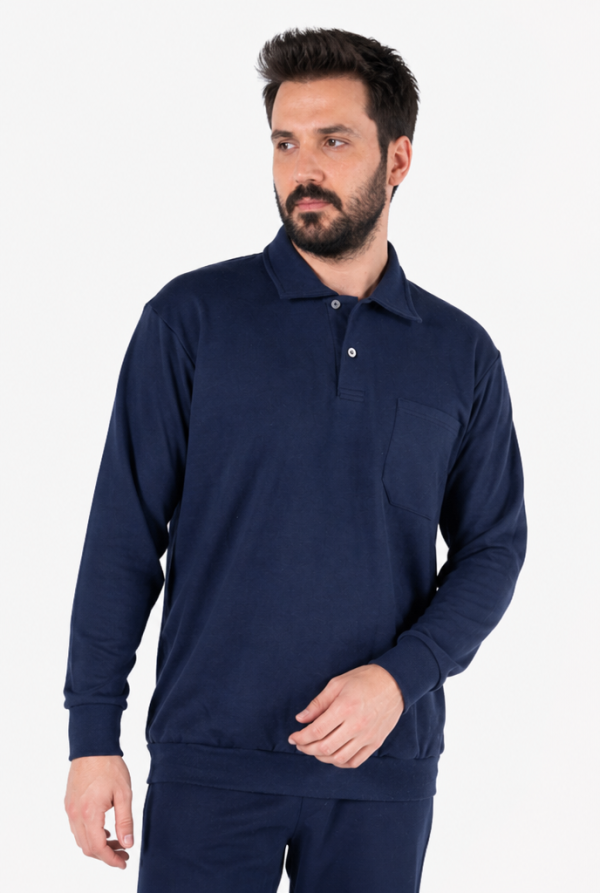 Polo Yaka Cepli Sweatshirt İki İplik Şardonlu