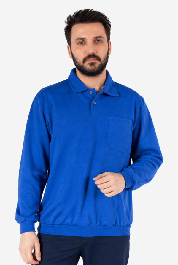 Polo Yaka Cepli Sweatshirt İki İplik Şardonlu
