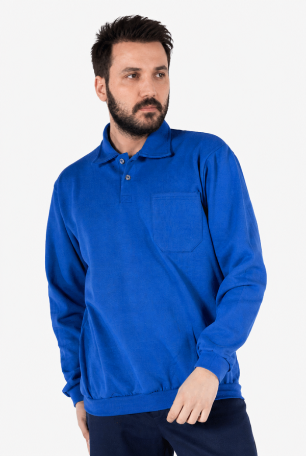 Polo Yaka Cepli Sweatshirt İki İplik Şardonlu