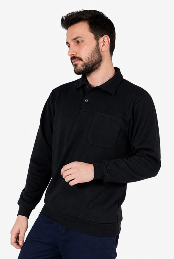 Polo Yaka Cepli Sweatshirt İki İplik Şardonlu