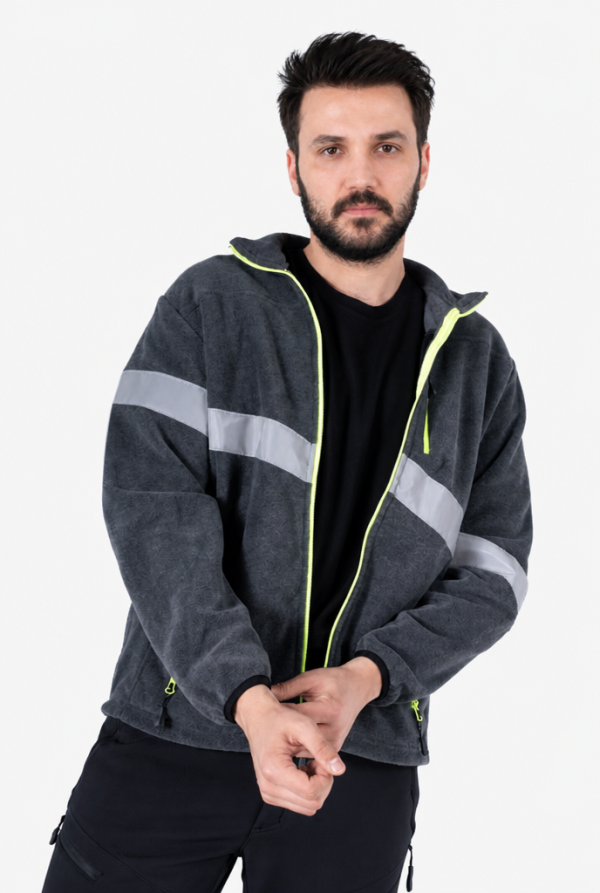 Reflektörlü İş Poları Neon Sarı Fermuarlı