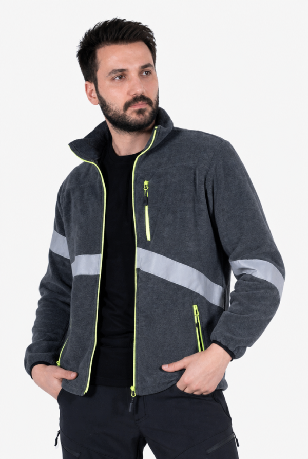 Reflektörlü İş Poları Neon Sarı Fermuarlı