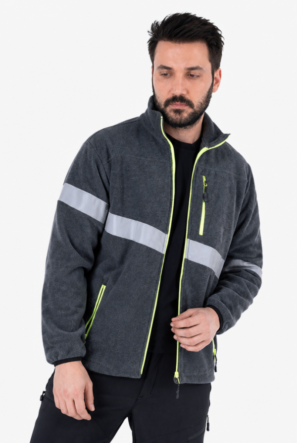 Reflektörlü İş Poları Neon Sarı Fermuarlı