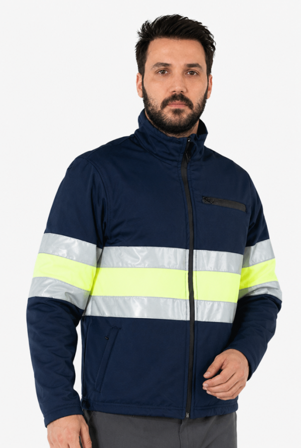 Reflektörlü Softshell Mont Neon İş Montu - Lacivert