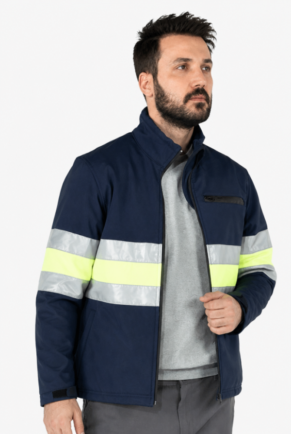 Reflektörlü Softshell Mont Neon İş Montu - Lacivert