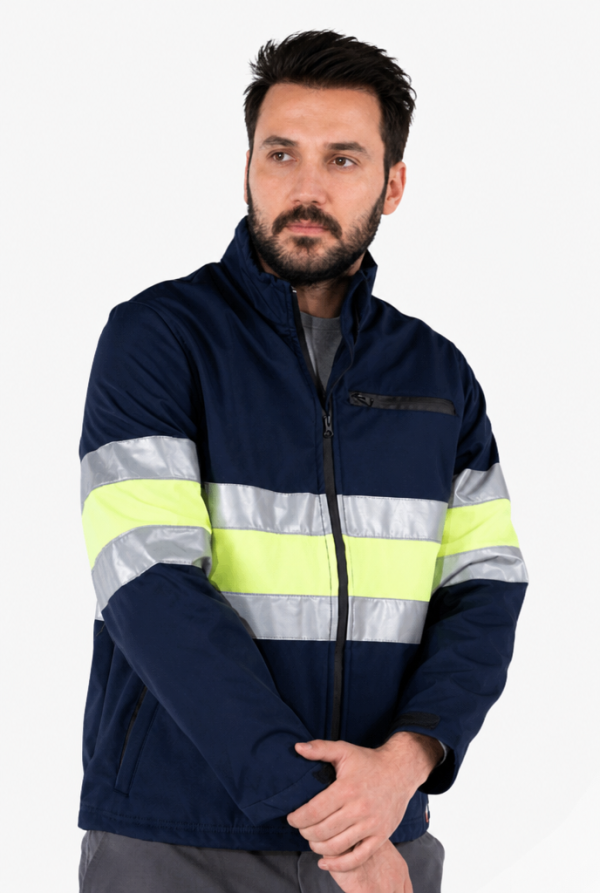 Reflektörlü Softshell Mont Neon İş Montu - Lacivert